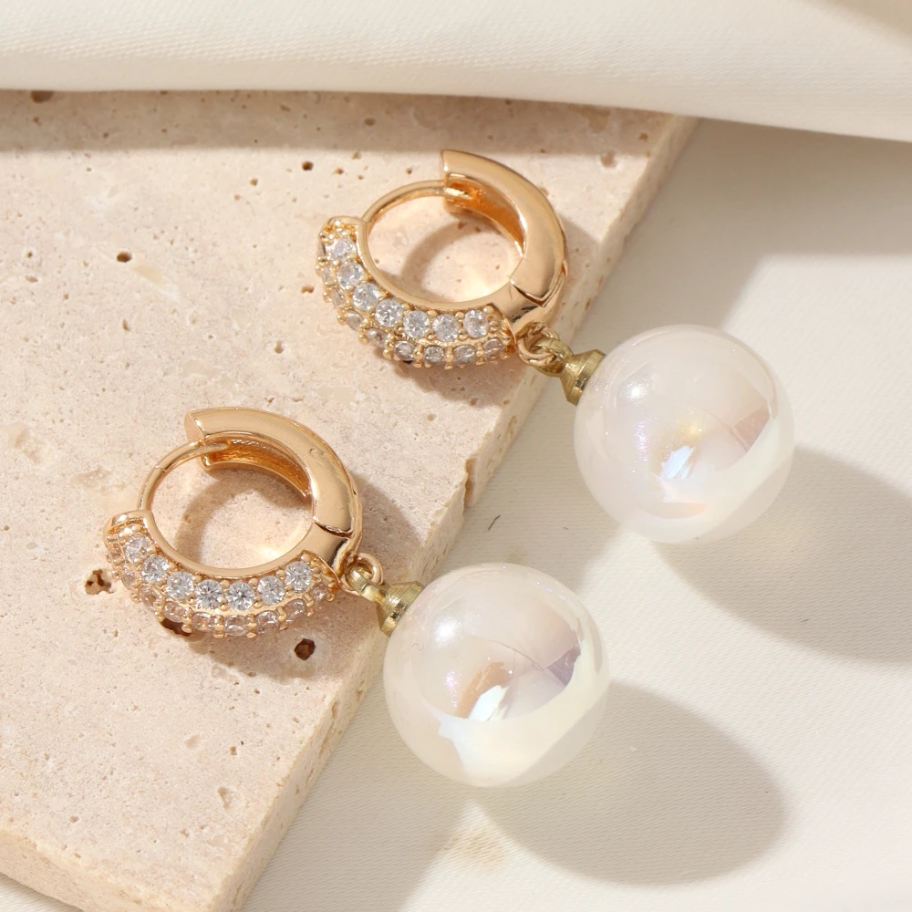 MrZMsZ Fashion Imitation Pearl Dangle Earrings for Women New Golden Zirconia Drop Earring Wedding Party Jewelry Accessories