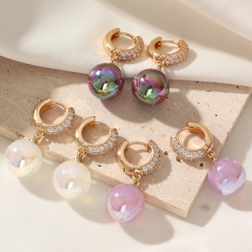 MrZMsZ Fashion Imitation Pearl Dangle Earrings for Women New Golden Zirconia Drop Earring Wedding Party Jewelry Accessories