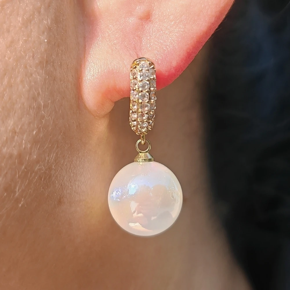 MrZMsZ Fashion Imitation Pearl Dangle Earrings for Women New Golden Zirconia Drop Earring Wedding Party Jewelry Accessories