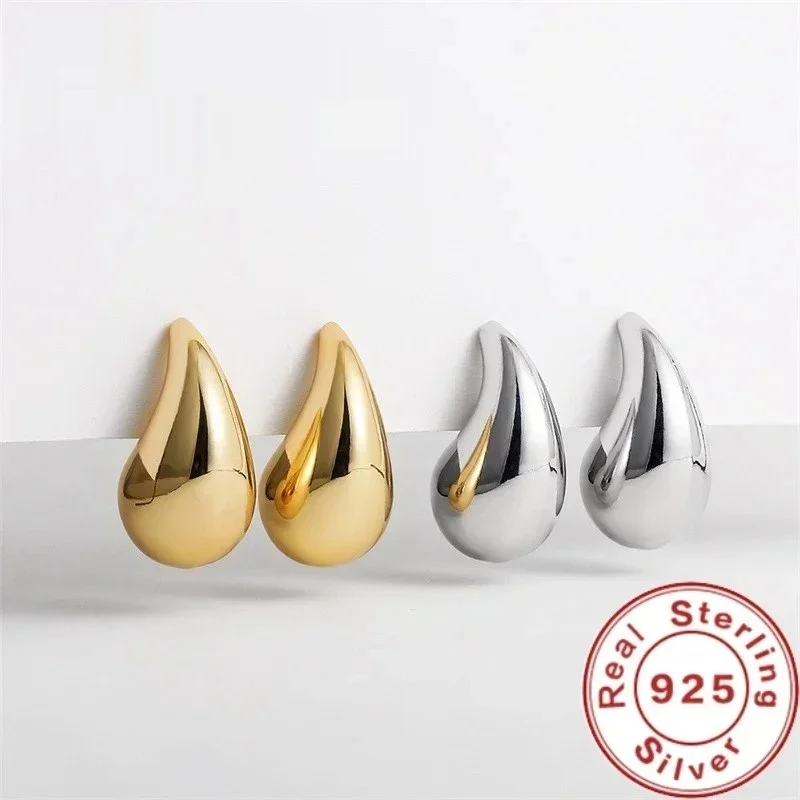 925 Sterling Silver 18K Gold Plated Chunky Dome Water Drop Earring for Women Vintage Glossy Thick Teardrop Hoop Earrings Jewelry 925 Sterling Silver 18K Gold Plated Chunky Dome Water Drop Earring for Women Vintage Glossy Thick Teardrop Hoop Earrings Jewelry