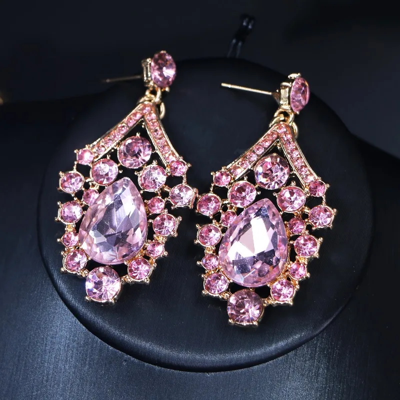 Sparkling Luxurious Women Earrings Necklace Set Water Drop Rhinestones Crystal Adjustable Jewelry Set for Wedding Bride Sparkling Luxurious Women Earrings Necklace Set Water Drop Rhinestones Crystal Adjustable Jewelry Set for Wedding Bride