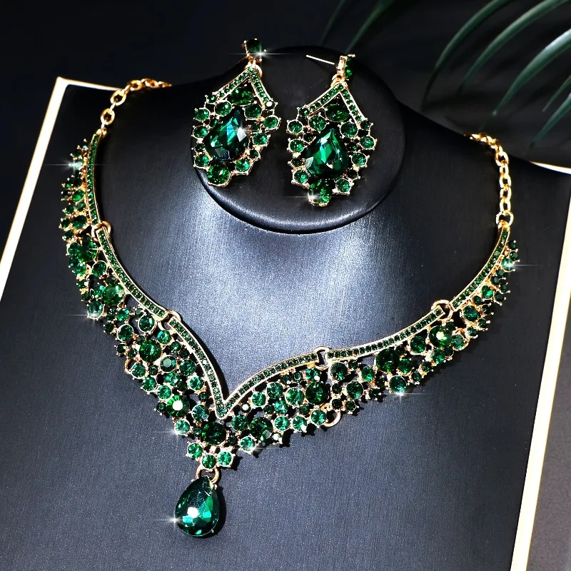 Sparkling Luxurious Women Earrings Necklace Set Water Drop Rhinestones Crystal Adjustable Jewelry Set for Wedding Bride Sparkling Luxurious Women Earrings Necklace Set Water Drop Rhinestones Crystal Adjustable Jewelry Set for Wedding Bride