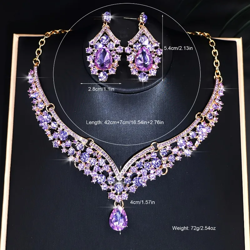 Sparkling Luxurious Women Earrings Necklace Set Water Drop Rhinestones Crystal Adjustable Jewelry Set for Wedding Bride Sparkling Luxurious Women Earrings Necklace Set Water Drop Rhinestones Crystal Adjustable Jewelry Set for Wedding Bride