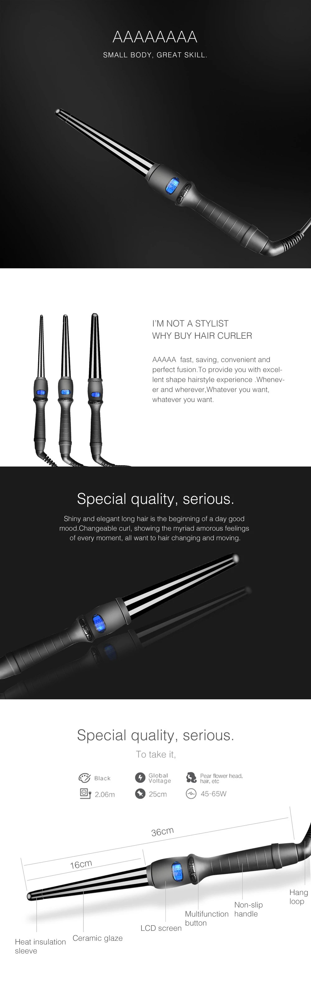 LCD curlers conical curling iron single tube ceramic glaze pear flower cone electric hair curly hair general oltage: 110-240 v LCD curlers conical curling iron single tube ceramic glaze pear flower cone electric hair curly hair general oltage: 110-240 v