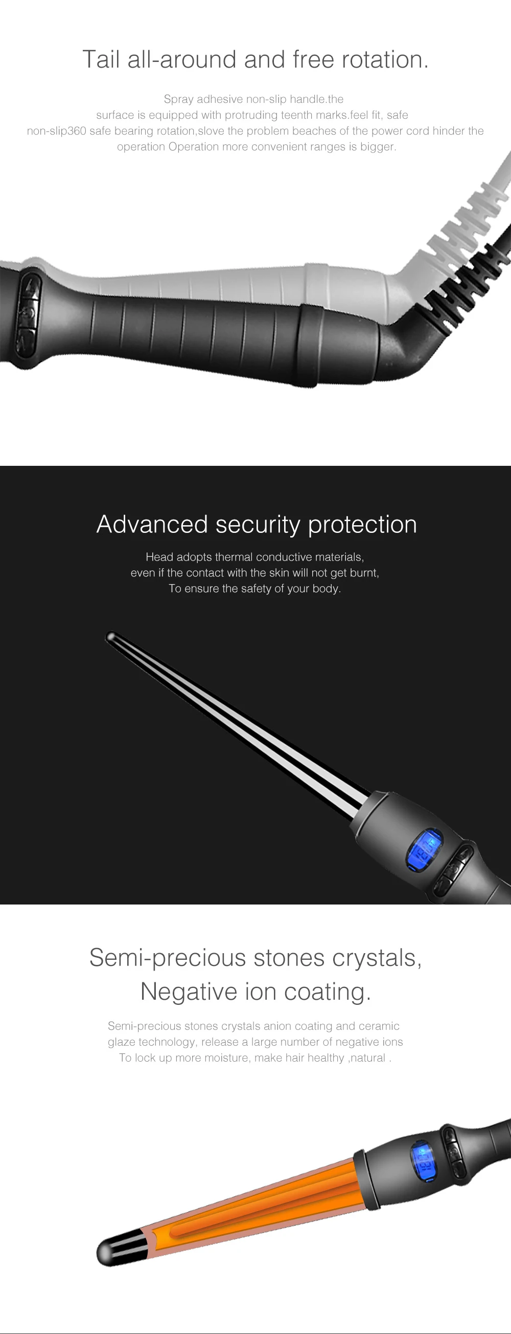 LCD curlers conical curling iron single tube ceramic glaze pear flower cone electric hair curly hair general oltage: 110-240 v LCD curlers conical curling iron single tube ceramic glaze pear flower cone electric hair curly hair general oltage: 110-240 v