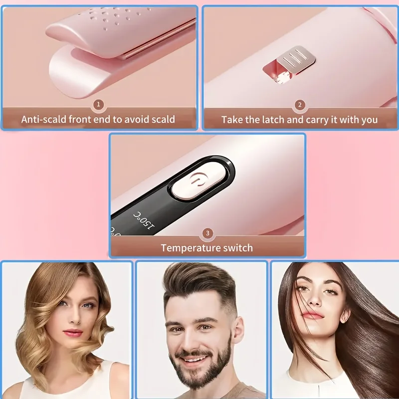 2 in 1 Hair Straightener Curling Iron Professional Styling Tool LCD Display Quick Heating Straightening Iron Home Travel Use