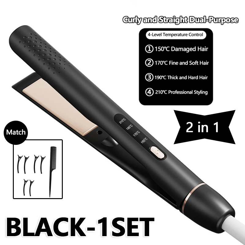 2 in 1 Hair Straightener Curling Iron Professional Styling Tool LCD Display Quick Heating Straightening Iron Home Travel Use