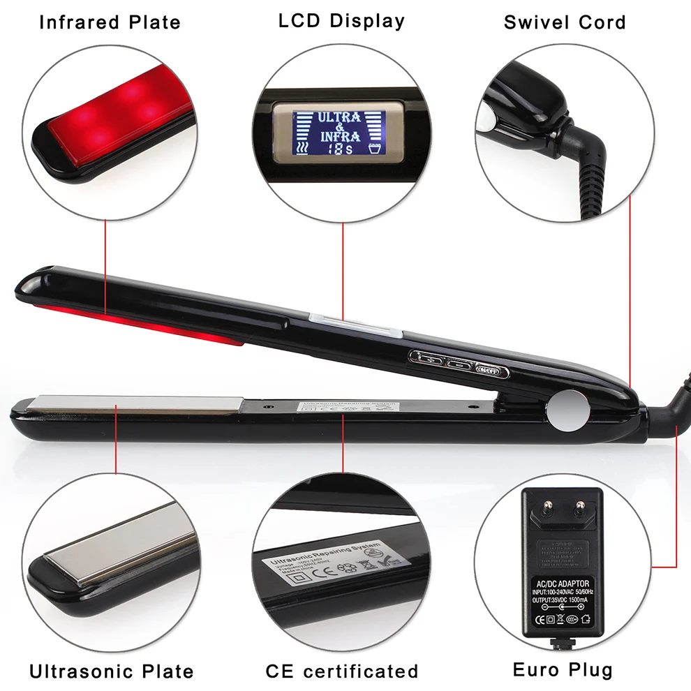 Hair Flat Irons Ultrasonic Infrared Cold Hair Care Iron Keratin Treatment for Frizzy Hair Recovers the Damaged Hair Straightener