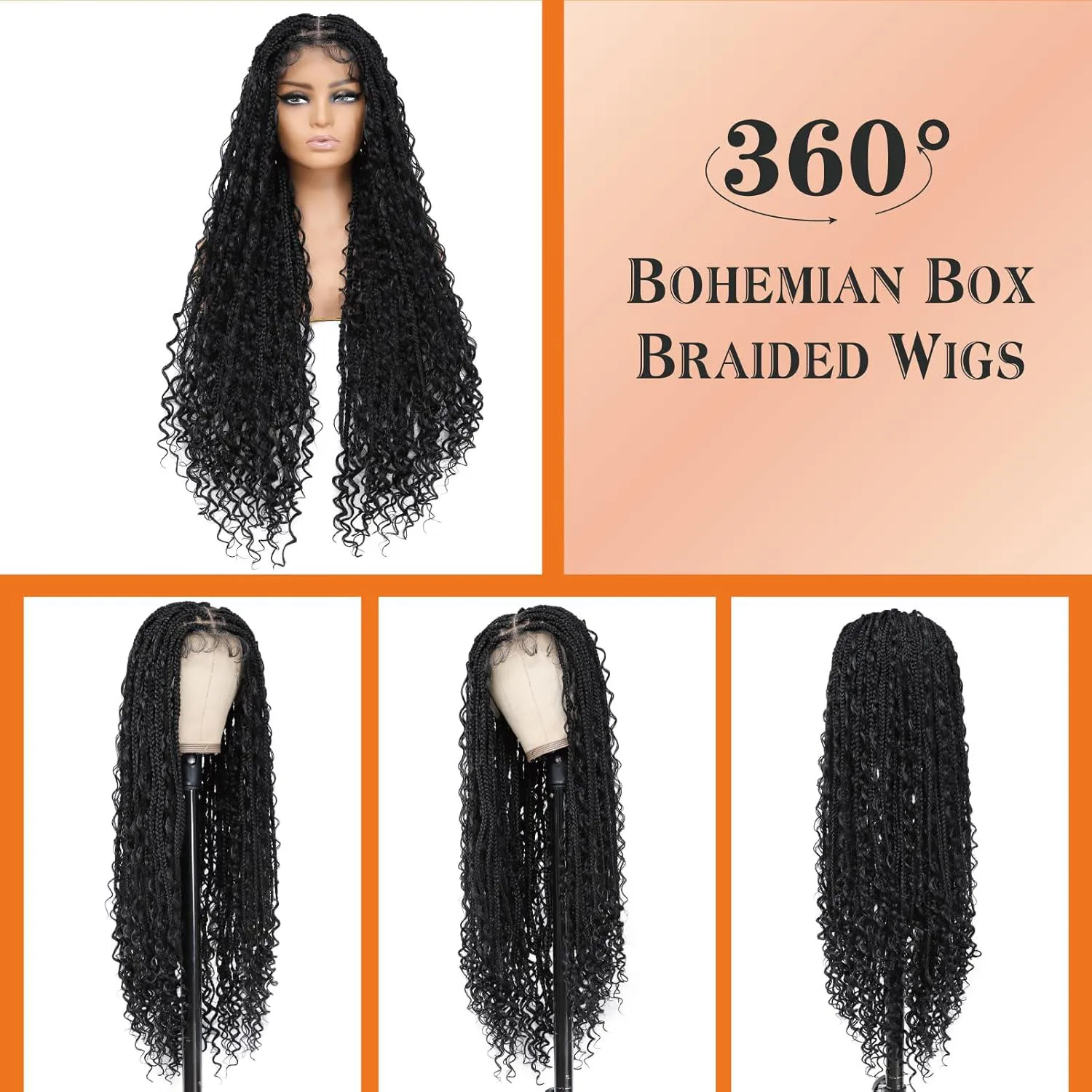 Synthetic Long Bohemian Braided Wigs Boho Box Braid Wigs for Black Women Twisted Braids Full Lace Braided Wigs with Baby Hair