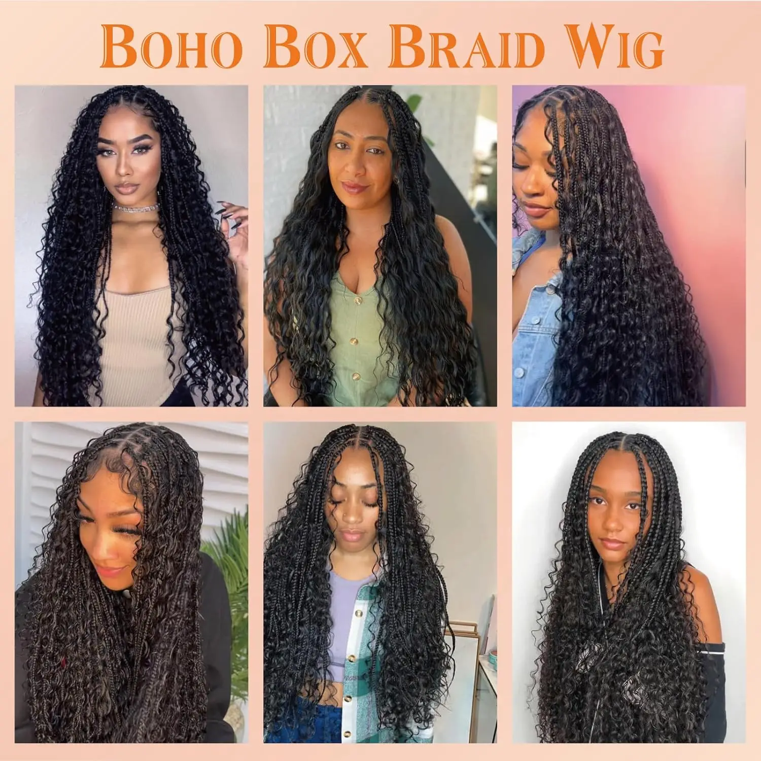 Synthetic Long Bohemian Braided Wigs Boho Box Braid Wigs for Black Women Twisted Braids Full Lace Braided Wigs with Baby Hair
