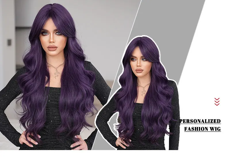 NAMM Costume Wig Synthetic Loose Water Wave Purple Wigs For Women Daily High Density Long Wavy Hair Mid Split Wigs NAMM Costume Wig Synthetic Loose Water Wave Purple Wigs For Women Daily High Density Long Wavy Hair Mid Split Wigs