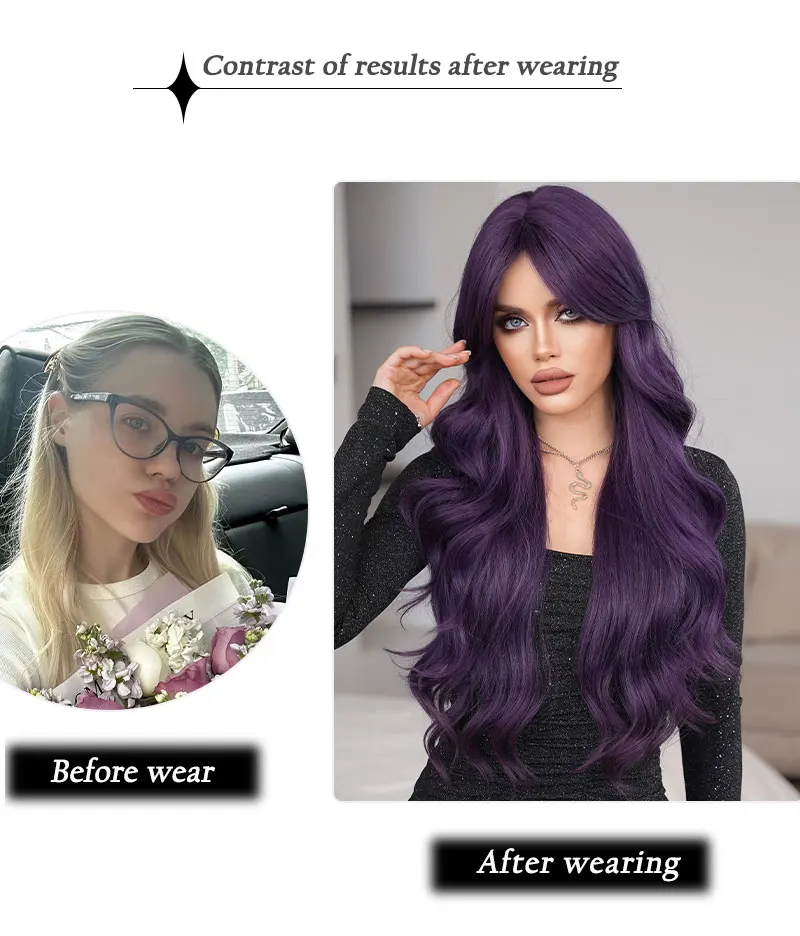 NAMM Costume Wig Synthetic Loose Water Wave Purple Wigs For Women Daily High Density Long Wavy Hair Mid Split Wigs NAMM Costume Wig Synthetic Loose Water Wave Purple Wigs For Women Daily High Density Long Wavy Hair Mid Split Wigs