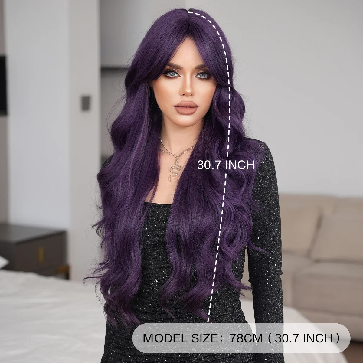NAMM Costume Wig Synthetic Loose Water Wave Purple Wigs For Women Daily High Density Long Wavy Hair Mid Split Wigs