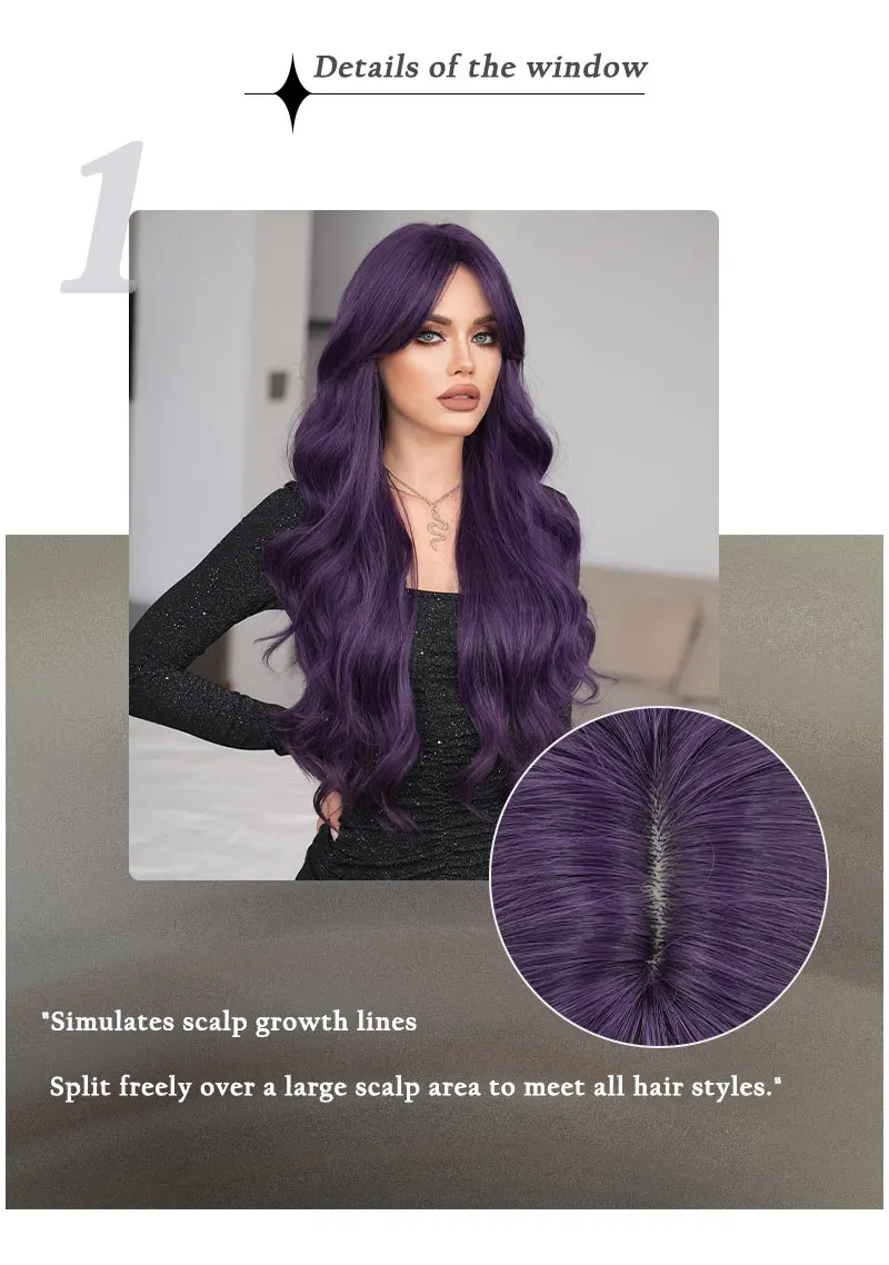 NAMM Costume Wig Synthetic Loose Water Wave Purple Wigs For Women Daily High Density Long Wavy Hair Mid Split Wigs NAMM Costume Wig Synthetic Loose Water Wave Purple Wigs For Women Daily High Density Long Wavy Hair Mid Split Wigs