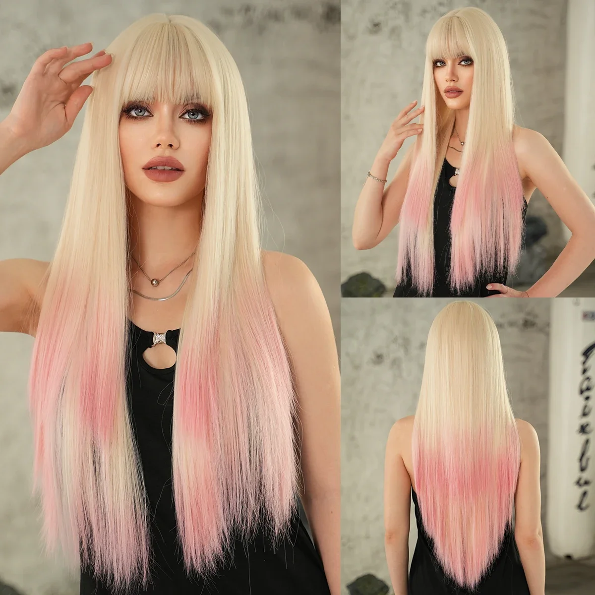 NAMM Costume Wig Synthetic Loose Water Wave Purple Wigs For Women Daily High Density Long Wavy Hair  Mid Split Wigs