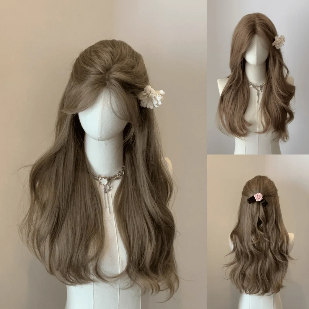Princesse Wigs for Women Brown Long Curly Hair Big Wave Wig Natural Curls Headband Lolita Wig Heat Resistant Synthetic 가발