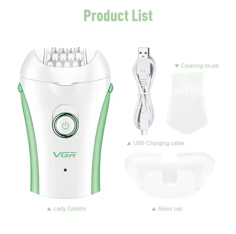 VGR Hair Remover Professional Epilator Electric Leg Body Rechargeable Underarms Portable Two Speeds Epilator for Women V-705