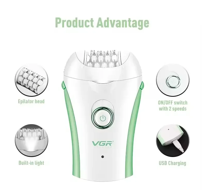 VGR Hair Remover Professional Epilator Electric Leg Body Rechargeable Underarms Portable Two Speeds Epilator for Women V-705
