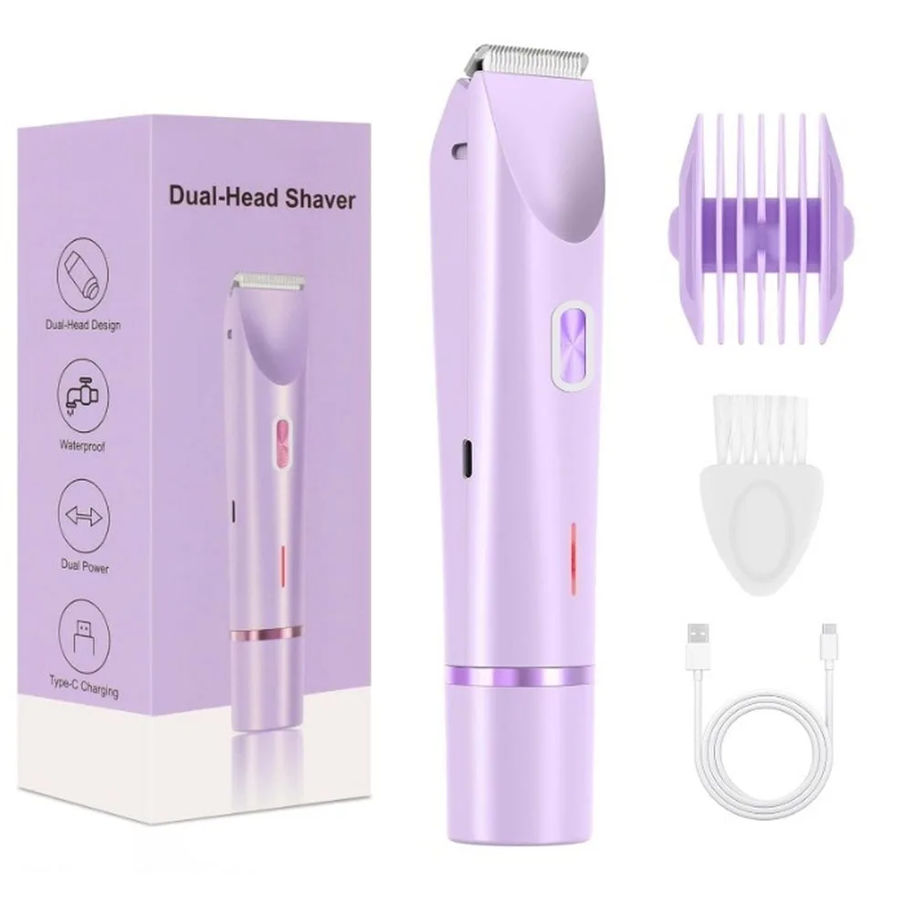 Electric Shaver for Women 2-in-1 Electric Razor for Women Legs Underarm Face Pubic Hairs Rechargeable Razor Body Hair Trimmer