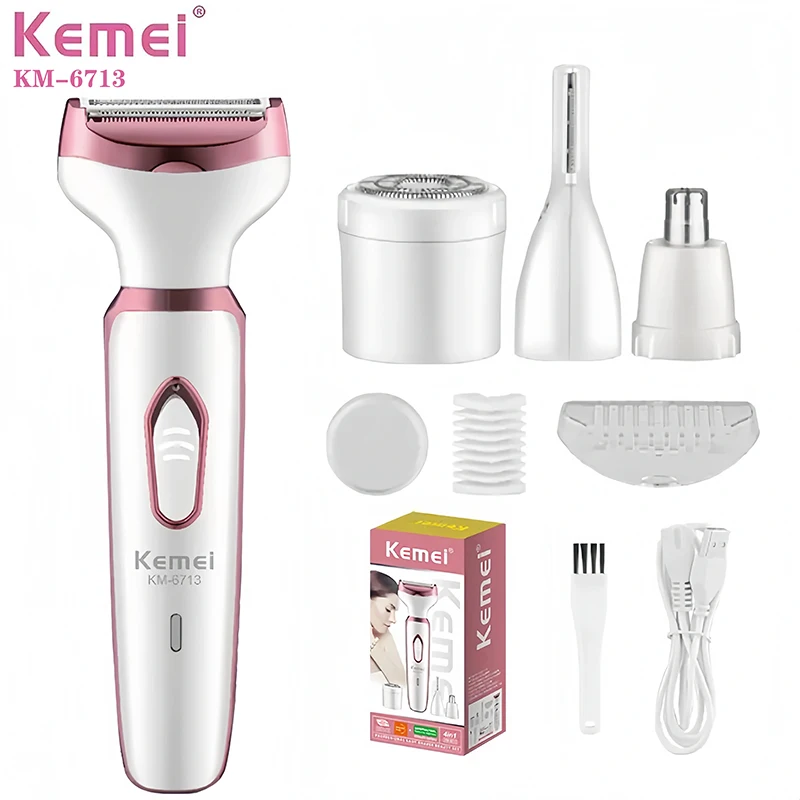 Kemei 4in1 Electric Razor for Women Shaver Hair Trimmer for Face Nose Eyebrow Beard Mustache Arm Leg Armpit Bikini Rechargeable Kemei 4in1 Electric Razor for Women Shaver Hair Trimmer for Face Nose Eyebrow Beard Mustache Arm Leg Armpit Bikini Rechargeable