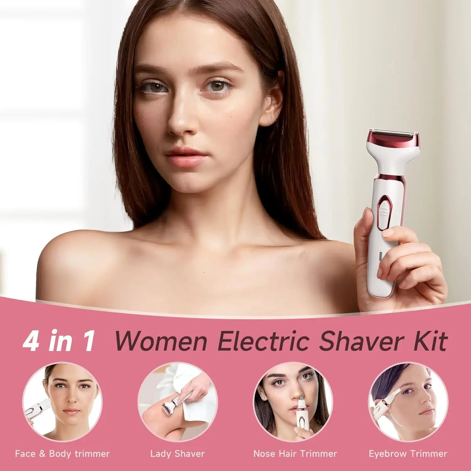 Kemei 4in1 Electric Razor for Women Shaver Hair Trimmer for Face Nose Eyebrow Beard Mustache Arm Leg Armpit Bikini Rechargeable Kemei 4in1 Electric Razor for Women Shaver Hair Trimmer for Face Nose Eyebrow Beard Mustache Arm Leg Armpit Bikini Rechargeable