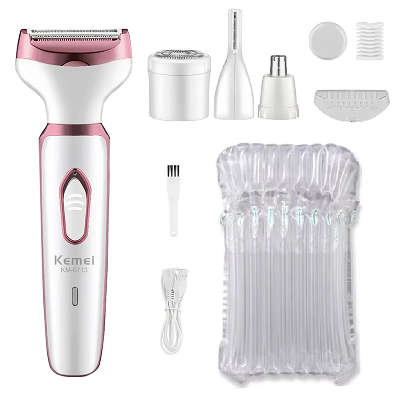Kemei 4in1 Electric Razor for Women Shaver Hair Trimmer for Face Nose Eyebrow Beard Mustache Arm Leg Armpit Bikini Rechargeable