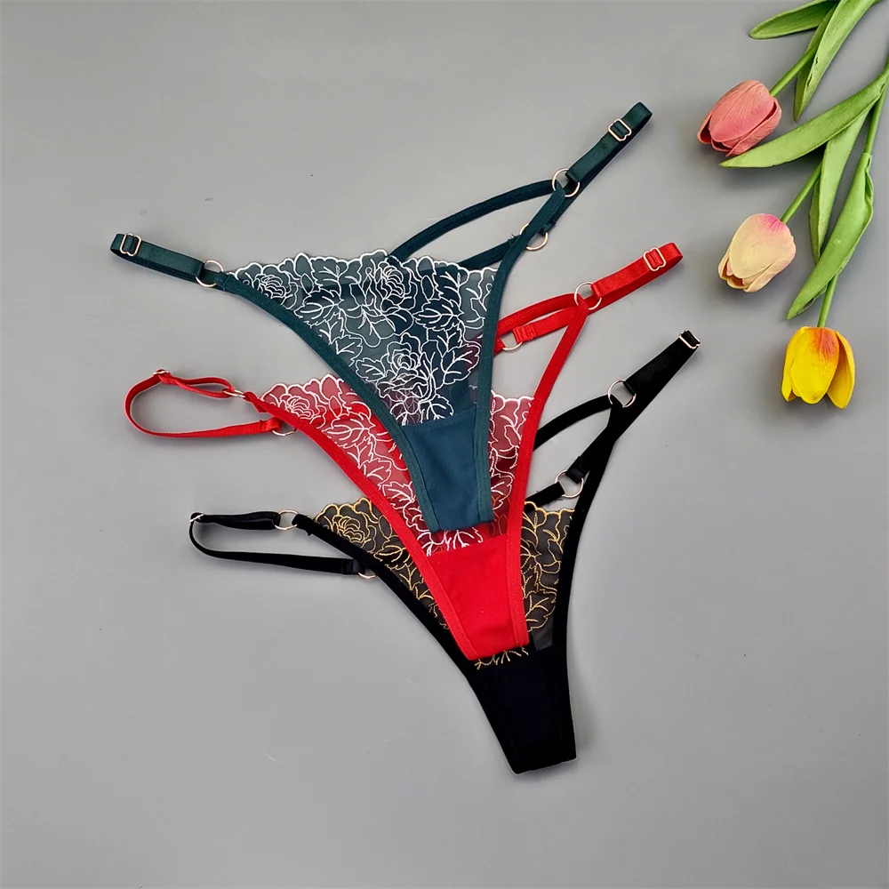 3pcs Sexy Adjustable T-Back Lace Panties Sheer Hollow-Out V-Shaped Women’s Thong for Bodycon Outfits & Special Occasions