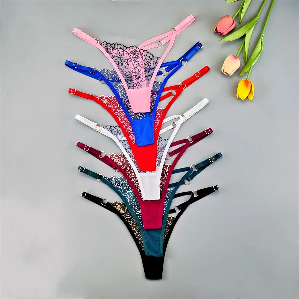 3pcs Sexy Adjustable T-Back Lace Panties Sheer Hollow-Out V-Shaped Women's Thong for Bodycon Outfits & Special Occasions