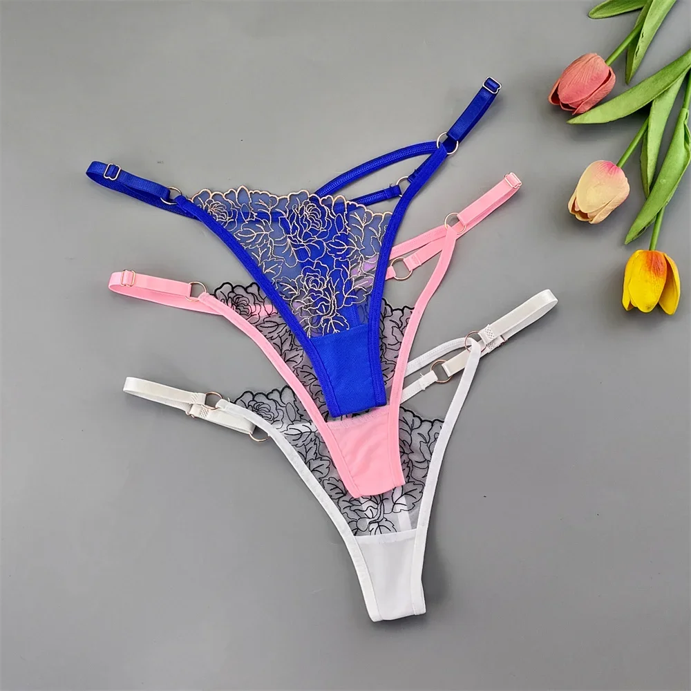 3pcs Sexy Adjustable T-Back Lace Panties Sheer Hollow-Out V-Shaped Women’s Thong for Bodycon Outfits & Special Occasions