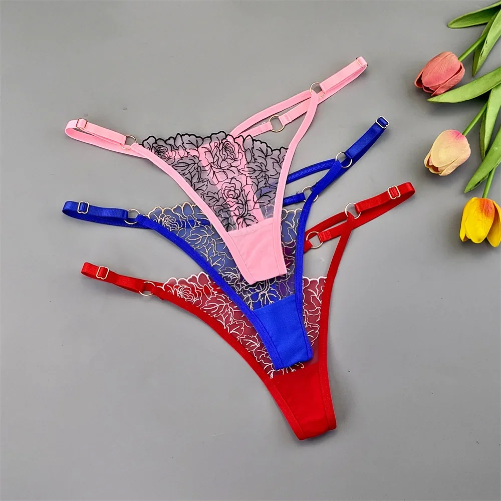3pcs Sexy Adjustable T-Back Lace Panties Sheer Hollow-Out V-Shaped Women’s Thong for Bodycon Outfits & Special Occasions