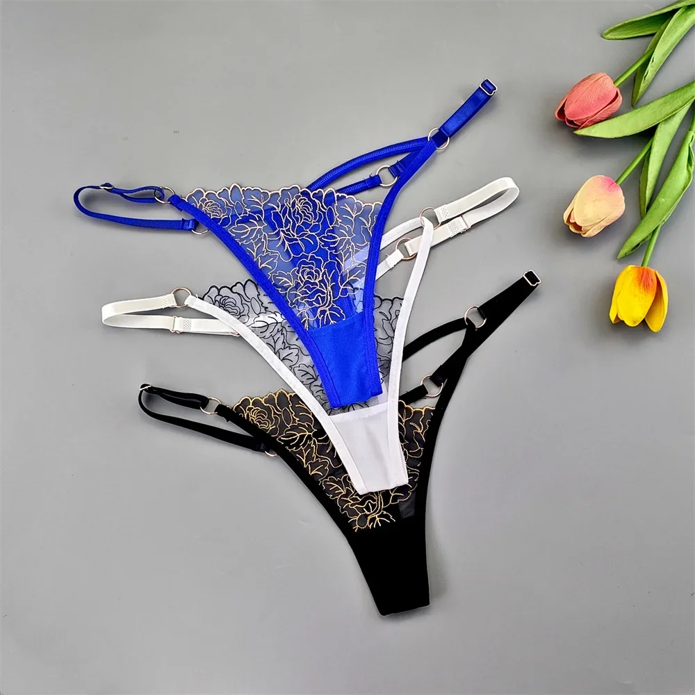 3pcs Sexy Adjustable T-Back Lace Panties Sheer Hollow-Out V-Shaped Women’s Thong for Bodycon Outfits & Special Occasions