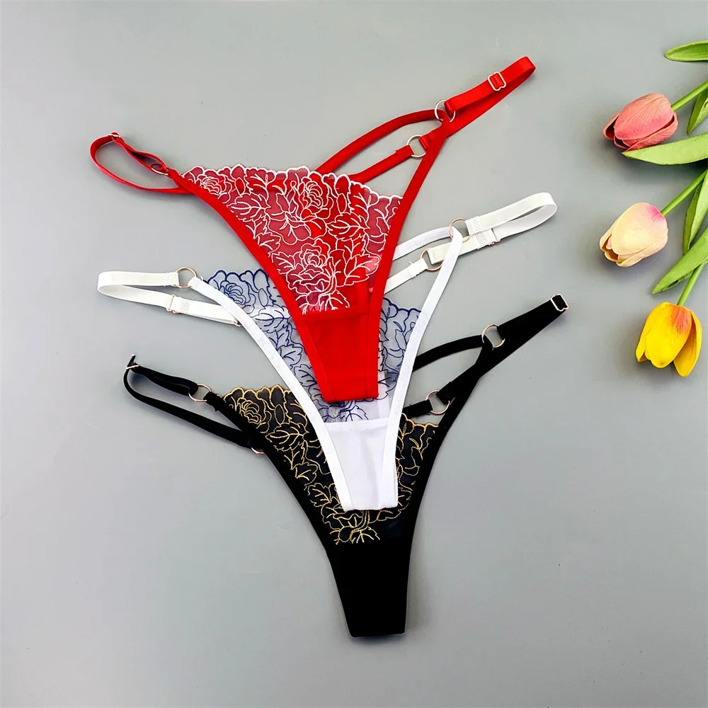 3pcs Sexy Adjustable T-Back Lace Panties Sheer Hollow-Out V-Shaped Women’s Thong for Bodycon Outfits & Special Occasions