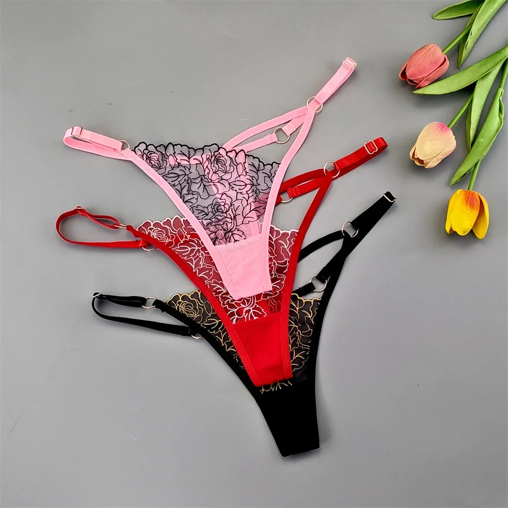 3pcs Sexy Adjustable T-Back Lace Panties Sheer Hollow-Out V-Shaped Women’s Thong for Bodycon Outfits & Special Occasions