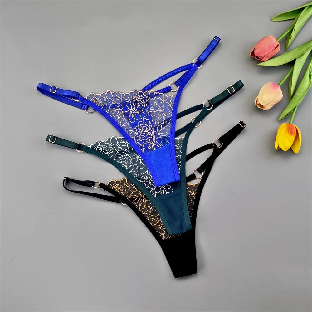3pcs Sexy Adjustable T-Back Lace Panties Sheer Hollow-Out V-Shaped Women’s Thong for Bodycon Outfits & Special Occasions