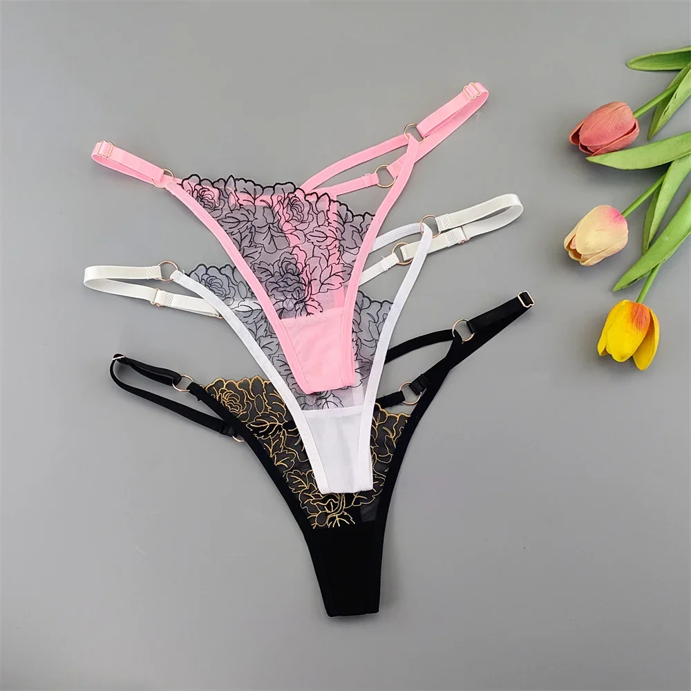 3pcs Sexy Adjustable T-Back Lace Panties Sheer Hollow-Out V-Shaped Women’s Thong for Bodycon Outfits & Special Occasions