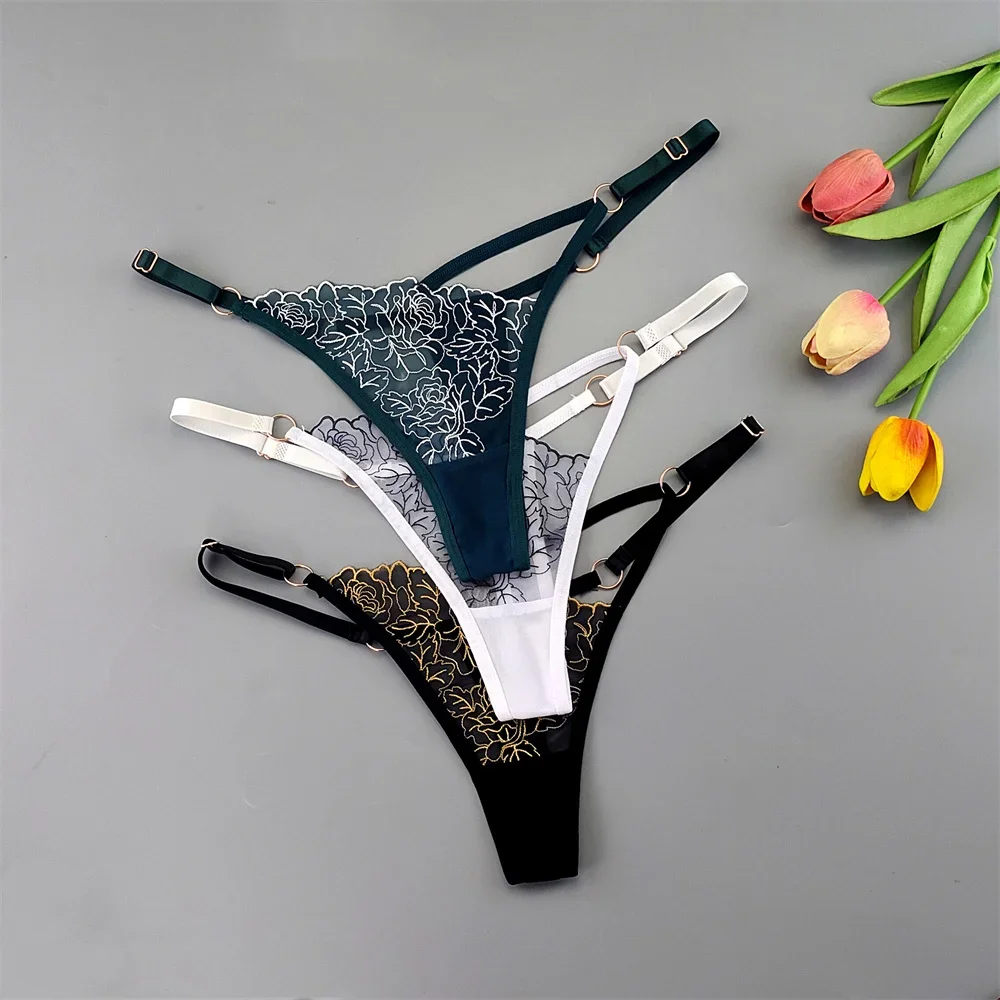 3pcs Sexy Adjustable T-Back Lace Panties Sheer Hollow-Out V-Shaped Women’s Thong for Bodycon Outfits & Special Occasions