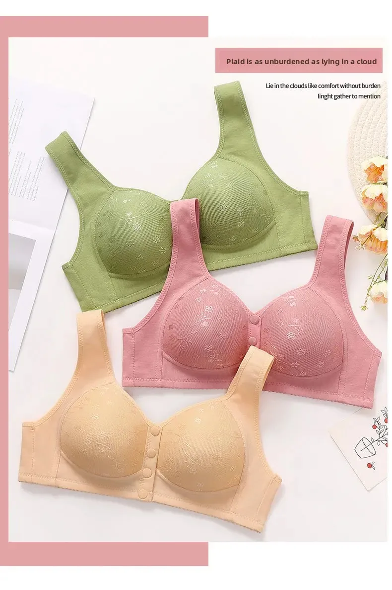 Soft Cotton Wireless Bra Large Size Front Clasp Underwear for Middle-Aged And Elderly Women Comfortable Vest Strap Design