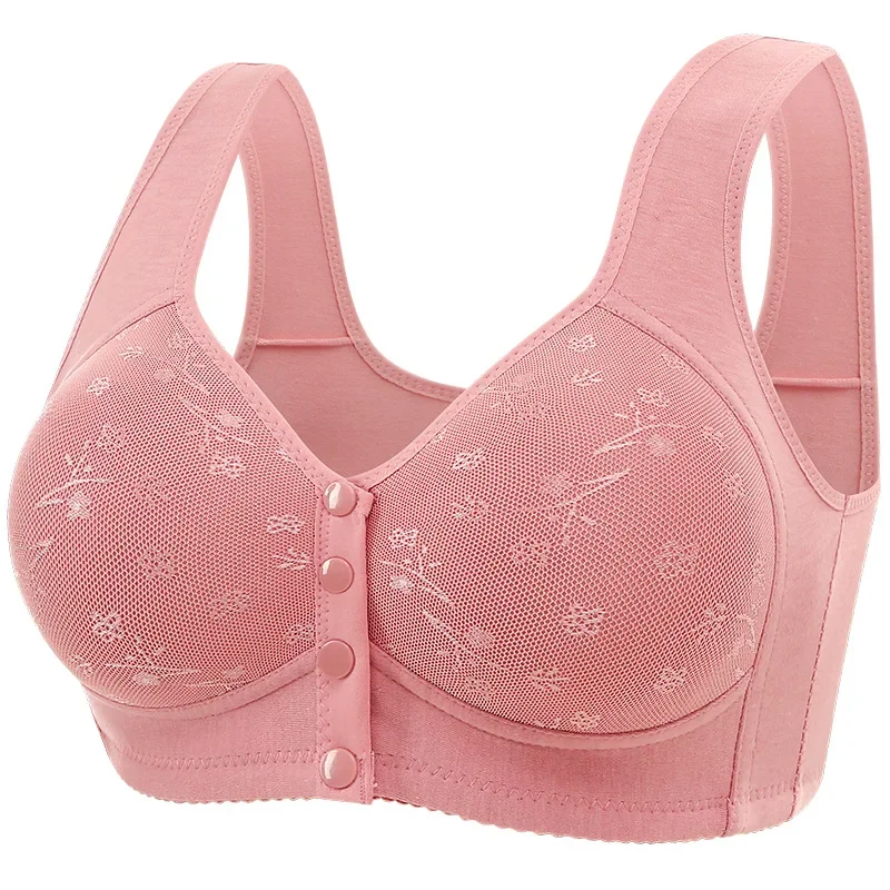 Soft Cotton Wireless Bra Large Size Front Clasp Underwear for Middle-Aged And Elderly Women Comfortable Vest Strap Design