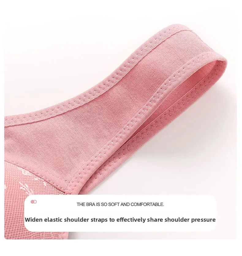 Soft Cotton Wireless Bra Large Size Front Clasp Underwear for Middle-Aged And Elderly Women Comfortable Vest Strap Design