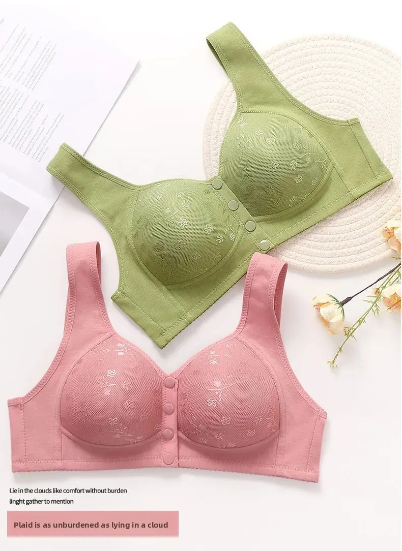 Soft Cotton Wireless Bra Large Size Front Clasp Underwear for Middle-Aged And Elderly Women Comfortable Vest Strap Design