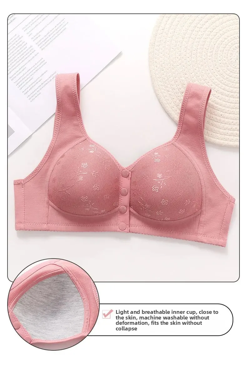 Soft Cotton Wireless Bra Large Size Front Clasp Underwear for Middle-Aged And Elderly Women Comfortable Vest Strap Design