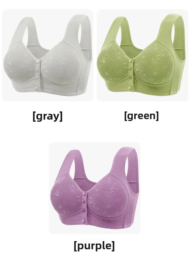 Soft Cotton Wireless Bra Large Size Front Clasp Underwear for Middle-Aged And Elderly Women Comfortable Vest Strap Design