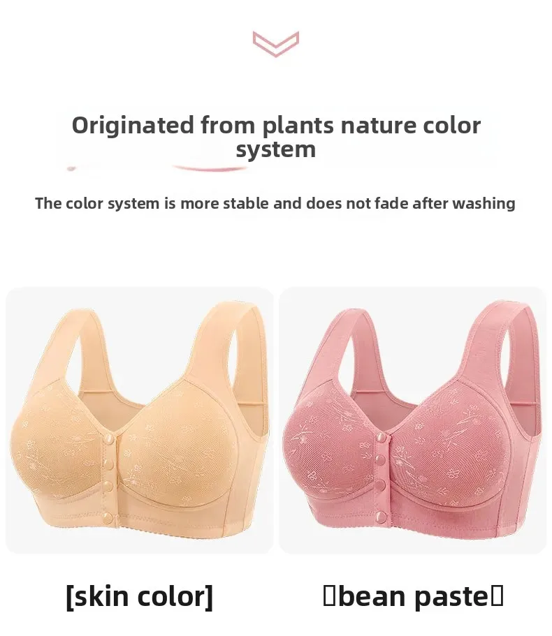 Soft Cotton Wireless Bra Large Size Front Clasp Underwear for Middle-Aged And Elderly Women Comfortable Vest Strap Design
