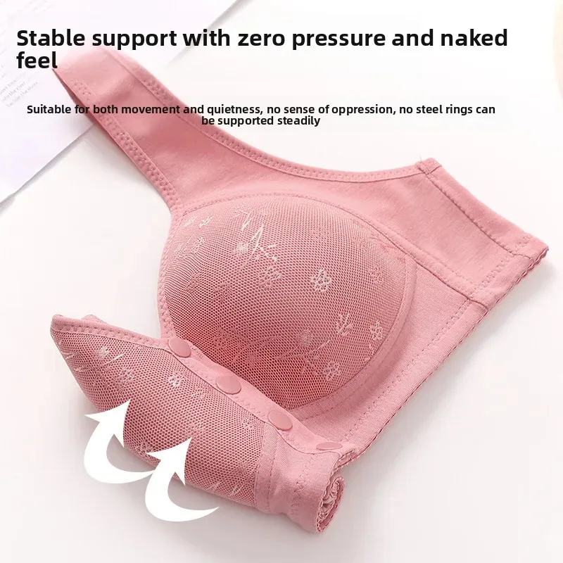 Soft Cotton Wireless Bra Large Size Front Clasp Underwear for Middle-Aged And Elderly Women Comfortable Vest Strap Design
