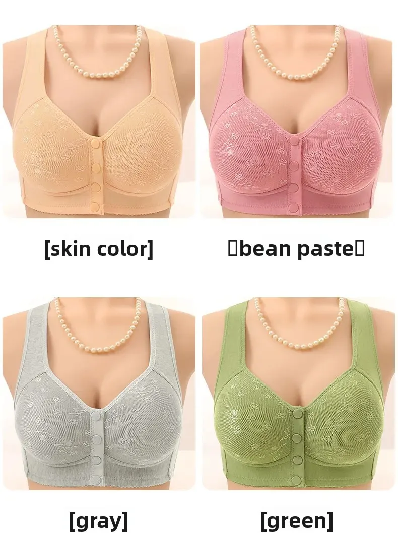 Soft Cotton Wireless Bra Large Size Front Clasp Underwear for Middle-Aged And Elderly Women Comfortable Vest Strap Design