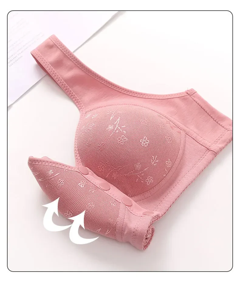 Soft Cotton Wireless Bra Large Size Front Clasp Underwear for Middle-Aged And Elderly Women Comfortable Vest Strap Design