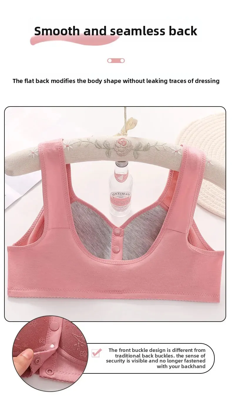 Soft Cotton Wireless Bra Large Size Front Clasp Underwear for Middle-Aged And Elderly Women Comfortable Vest Strap Design