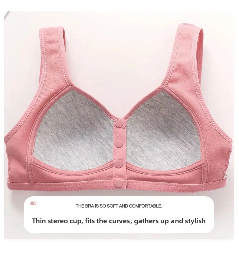 Soft Cotton Wireless Bra Large Size Front Clasp Underwear for Middle-Aged And Elderly Women Comfortable Vest Strap Design