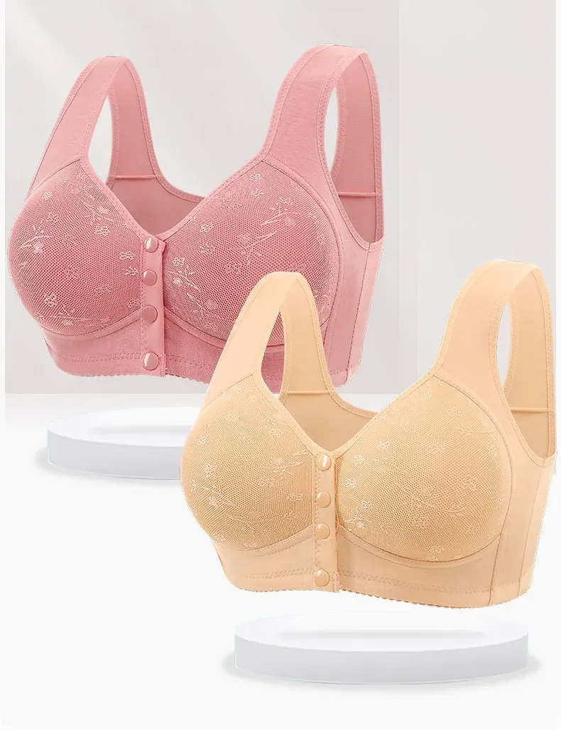 Soft Cotton Wireless Bra Large Size Front Clasp Underwear for Middle-Aged And Elderly Women Comfortable Vest Strap Design