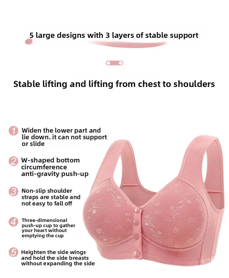 Soft Cotton Wireless Bra Large Size Front Clasp Underwear for Middle-Aged And Elderly Women Comfortable Vest Strap Design